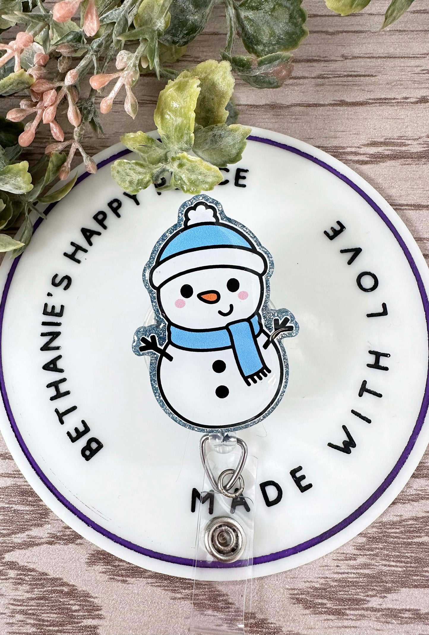 Winter snowman retractable badge reel
