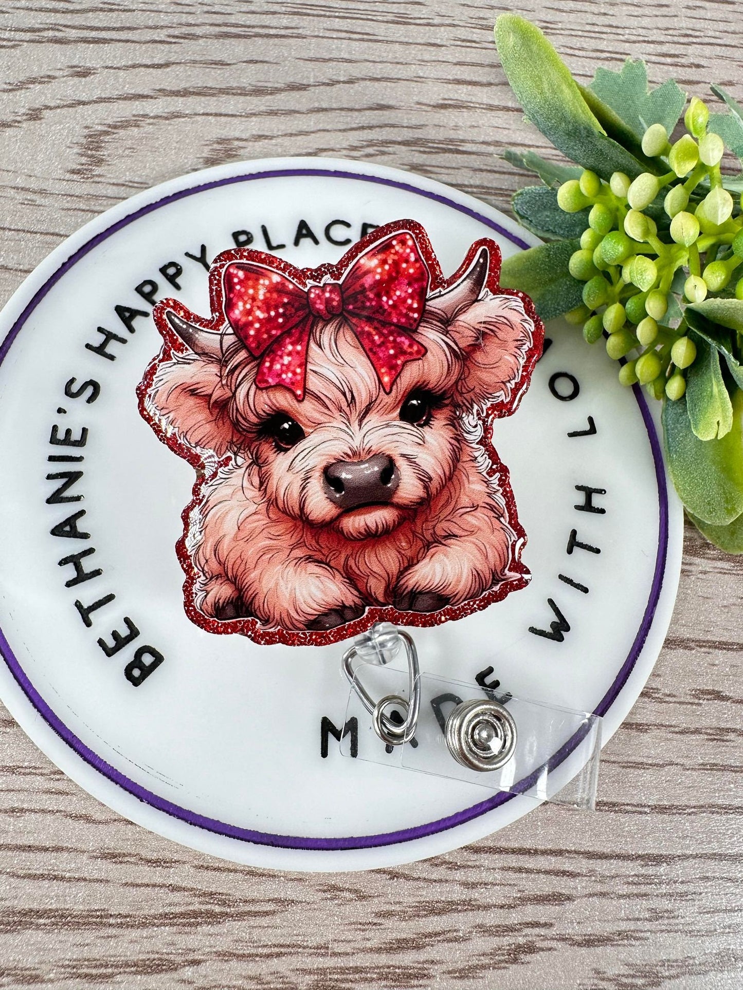 Baby highland cow retractable badge reel