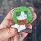 Christmas cat wreath retractable badge reel
