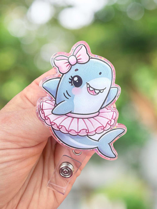 Shark in tutu retractable badge reel