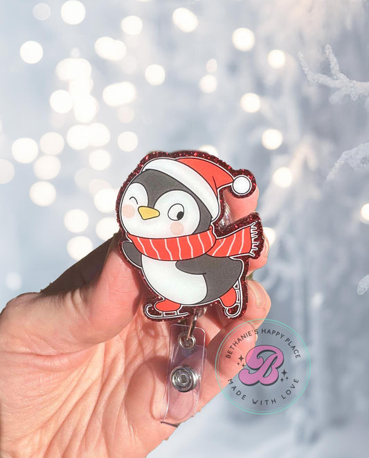 Christmas penguin retractable badge reel