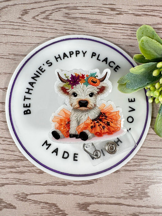 Fall baby highland cow retractable badge reel