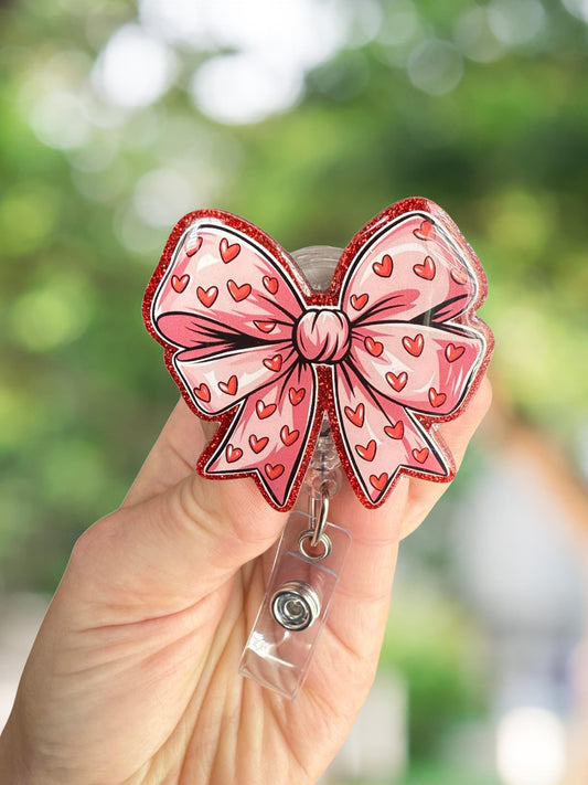 Valentine's Day bow retractable badge reel