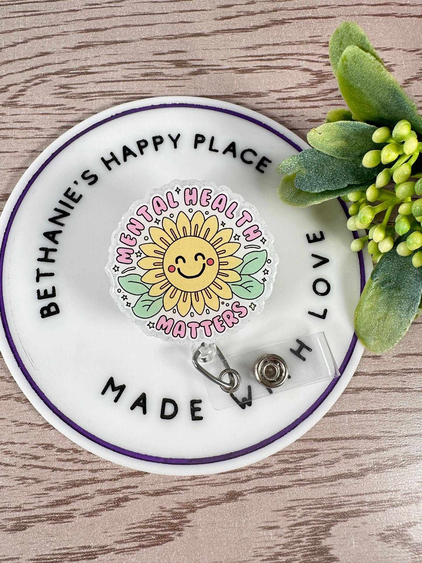 Mental health matters sunflower retractable badge reel