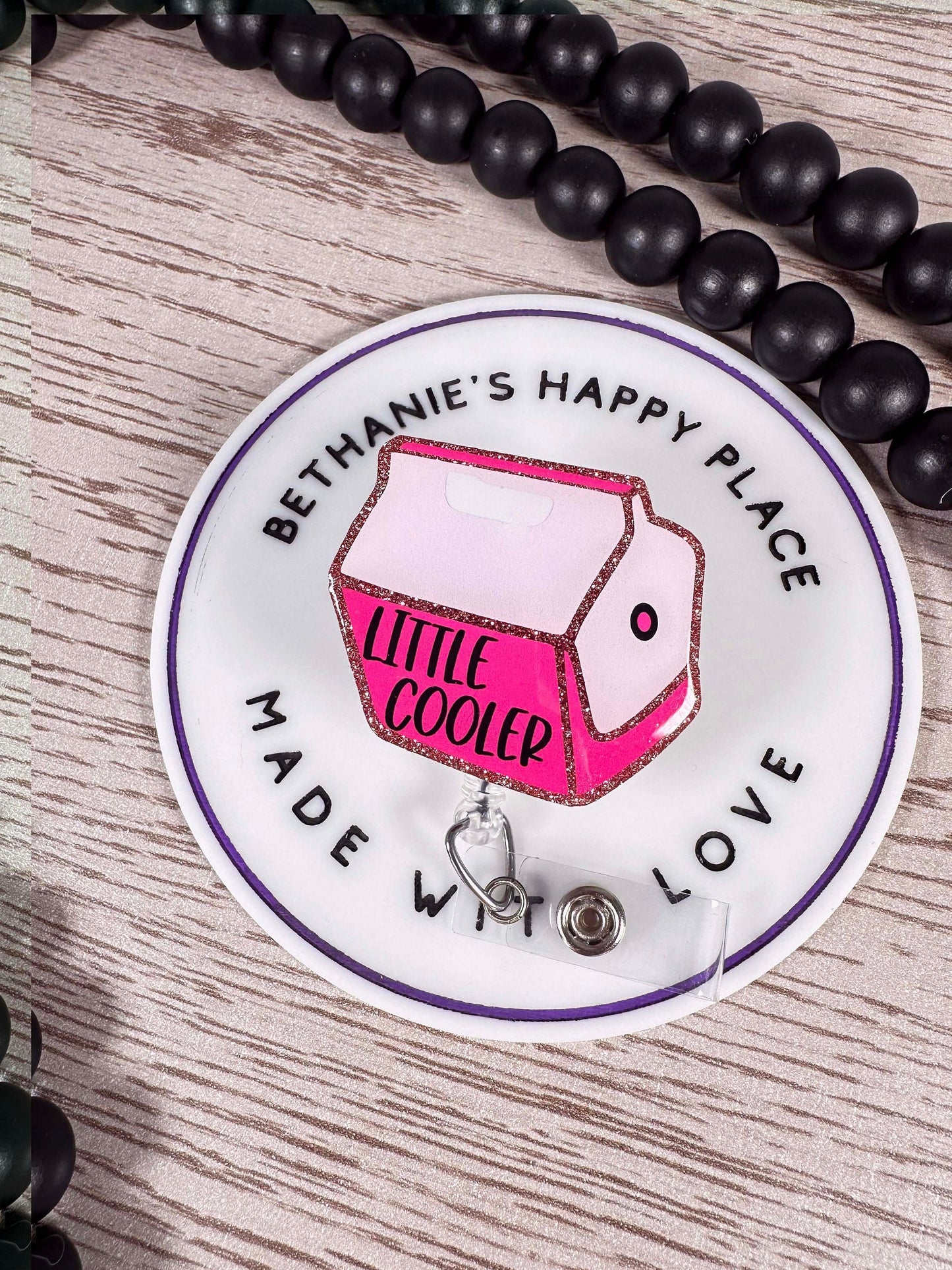 Pink little cooler retractable badge reel