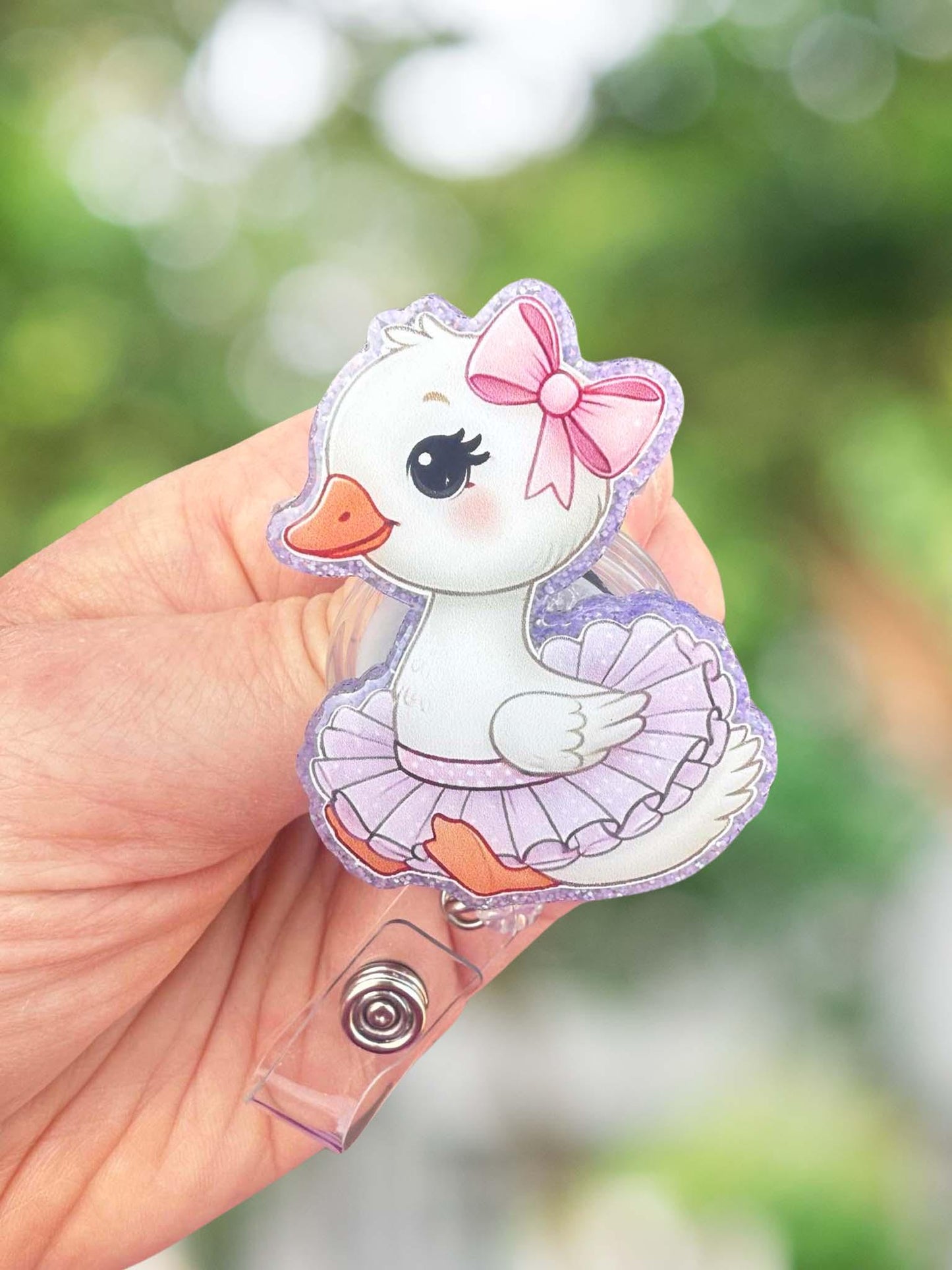 Goose in tutu retractable badge reel