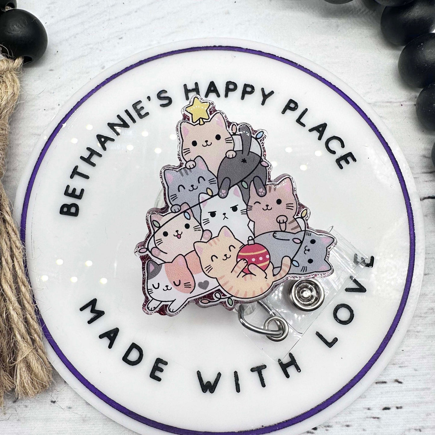 Christmas cat tree badge reel