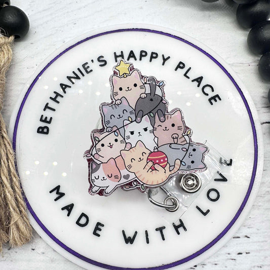 Christmas cat tree badge reel