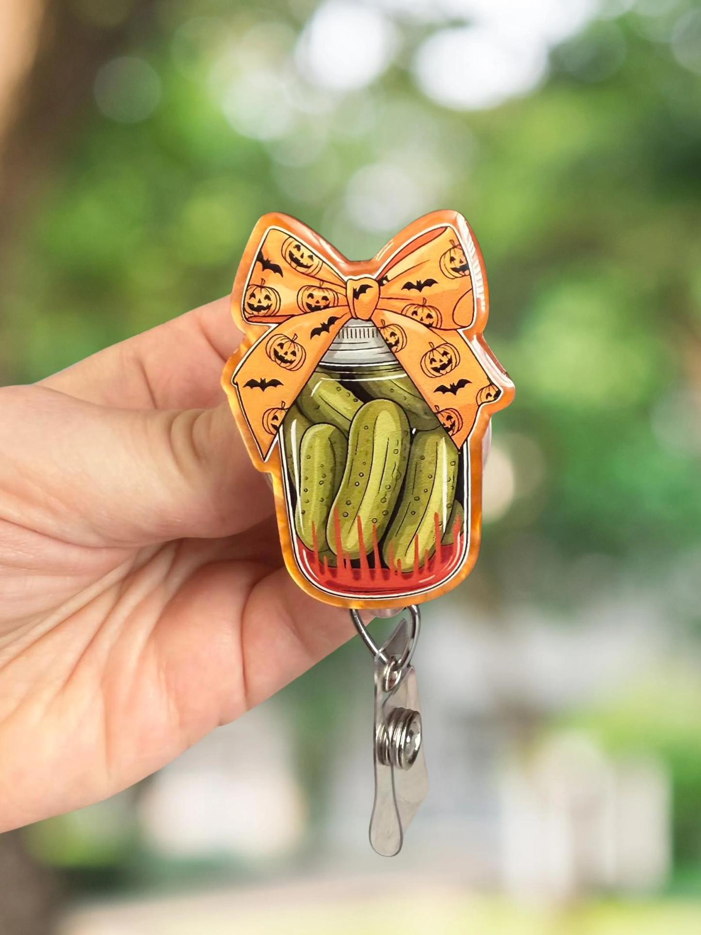 Halloween Pickles Retractable Badge Reel