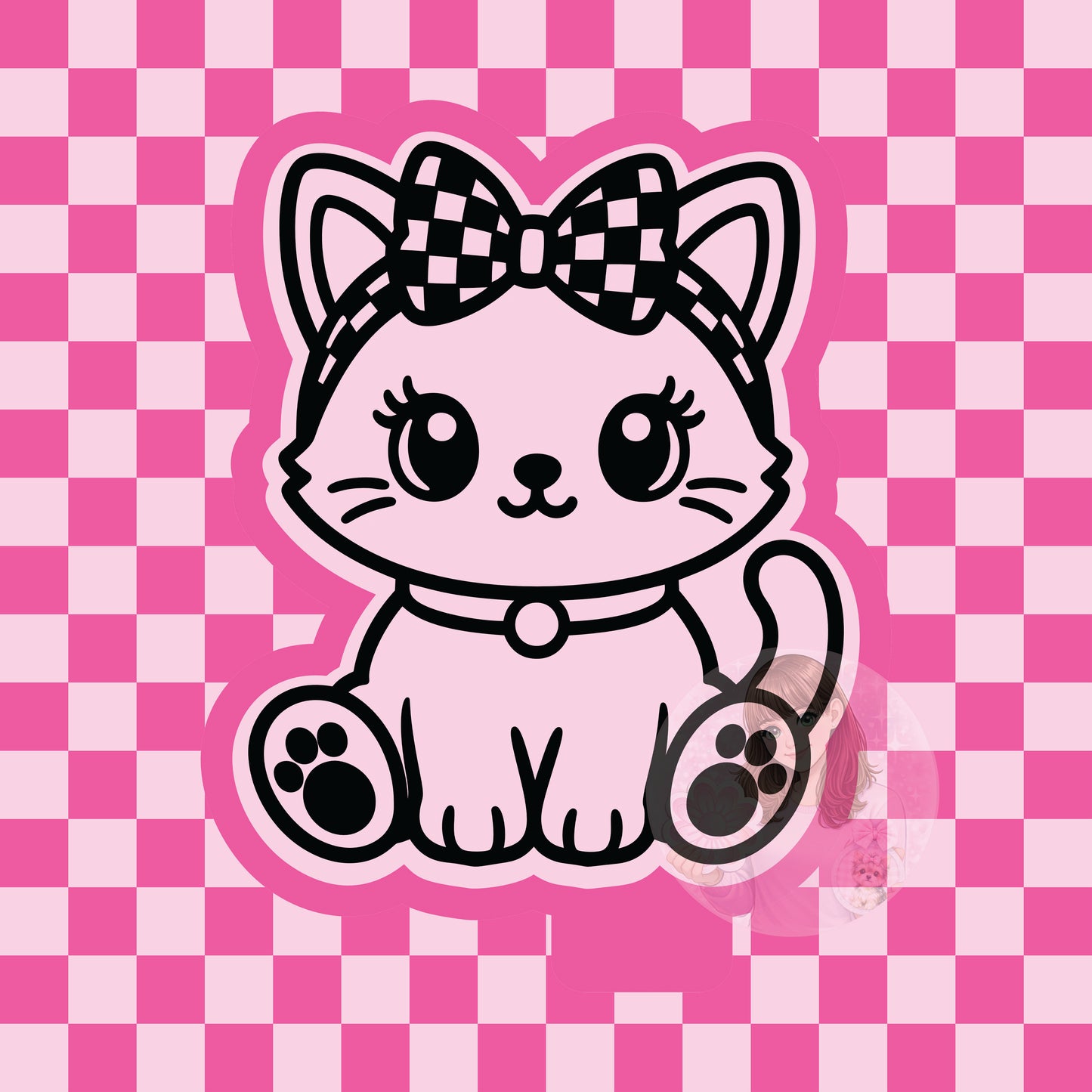 Cat with checkered bow silicone freshie mold