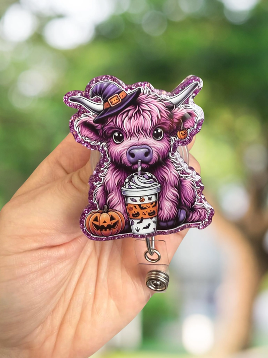 Halloween Highland Cow Retractable Badge Reel
