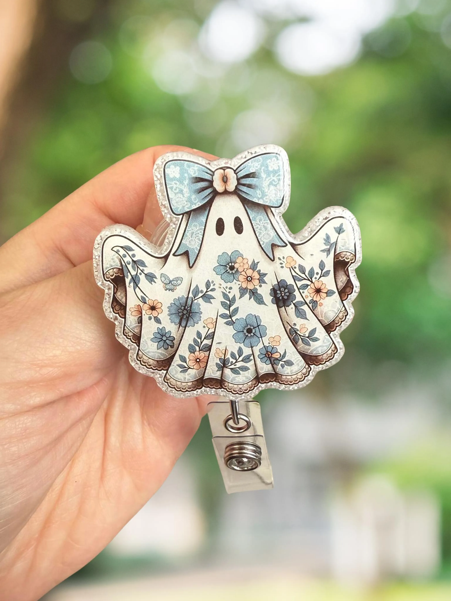Floral Ghost Retractable Badge Reel