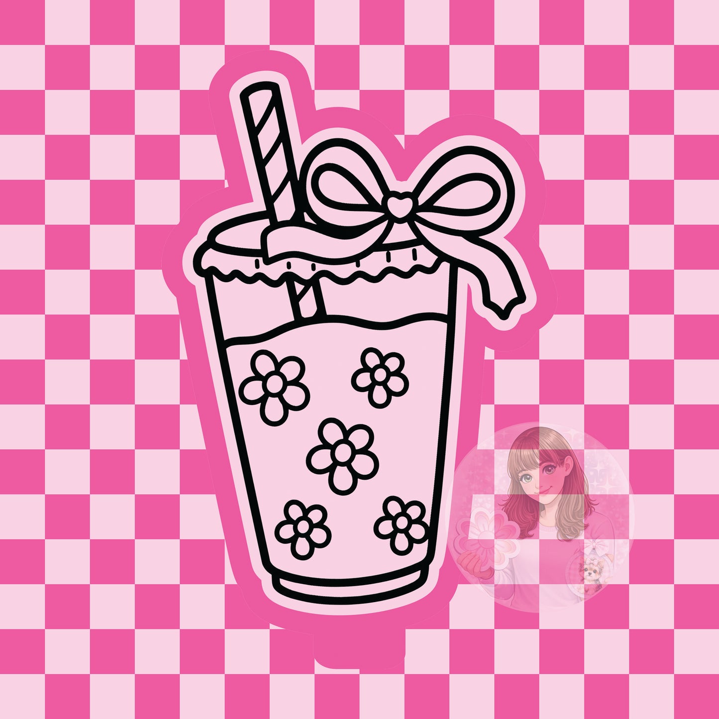 Iced coffee with with flowers and bow silicone freshie mold