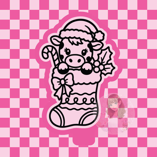 Cow in Christmas stocking silicone freshie mold