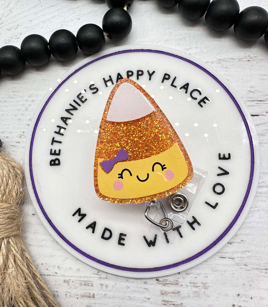 Halloween candy corn badge reel