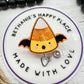 Halloween candy corn bat badge reel