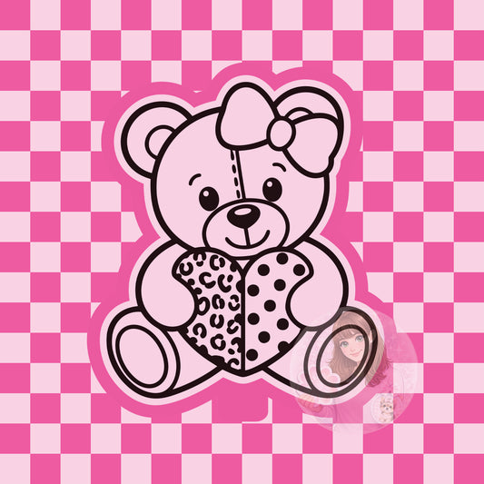 Bear with leopard and polka dot heart silicone freshie mold