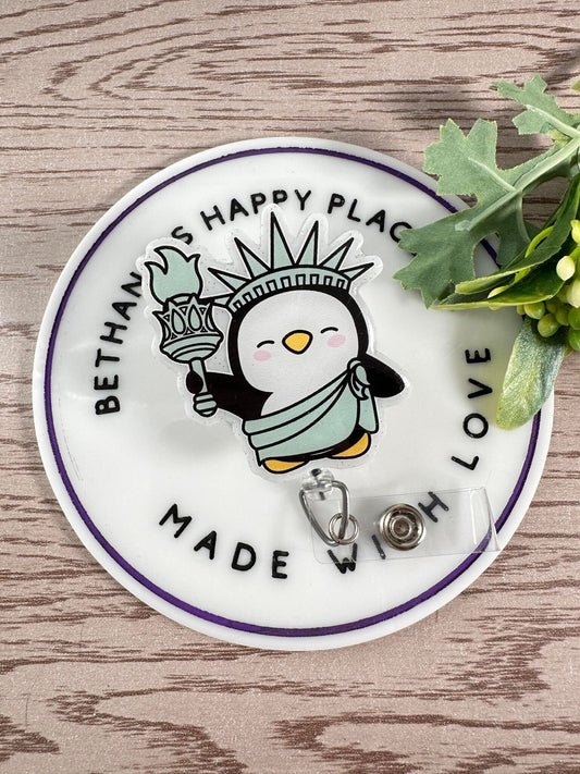 Liberty penguin retractable badge reel