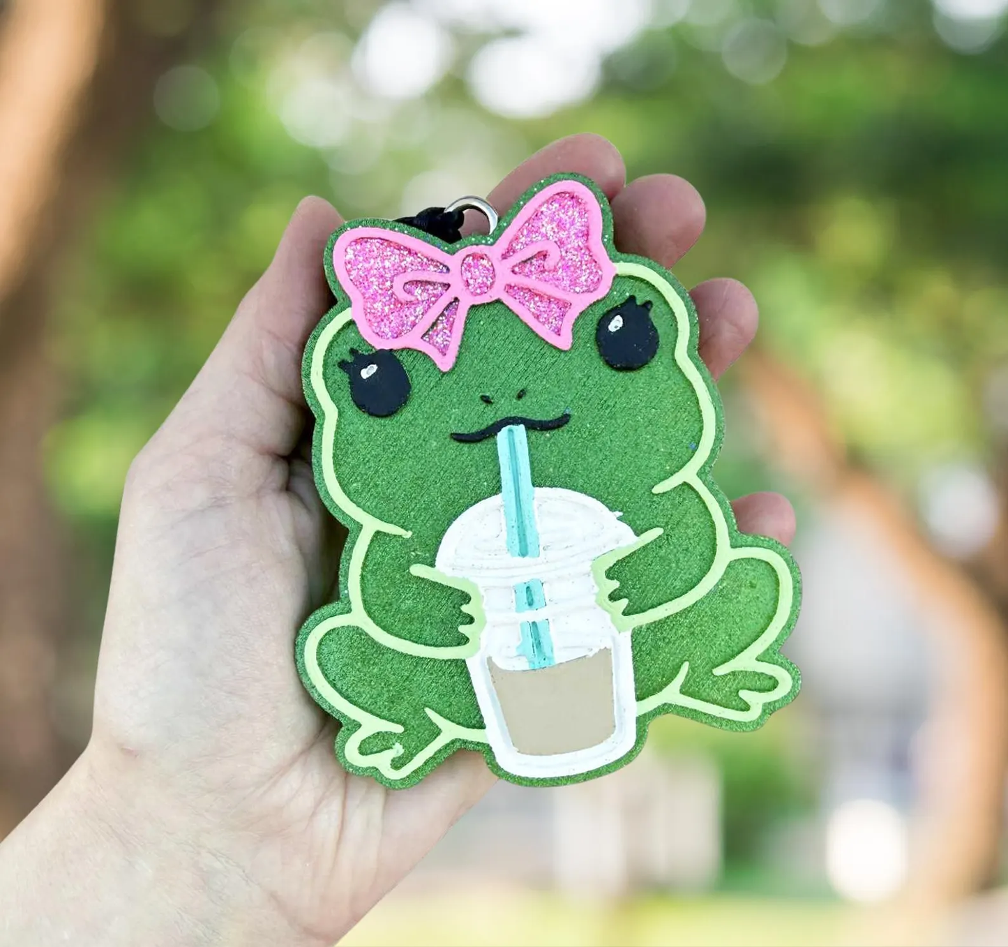 Frog drinking iced coffee freshie
