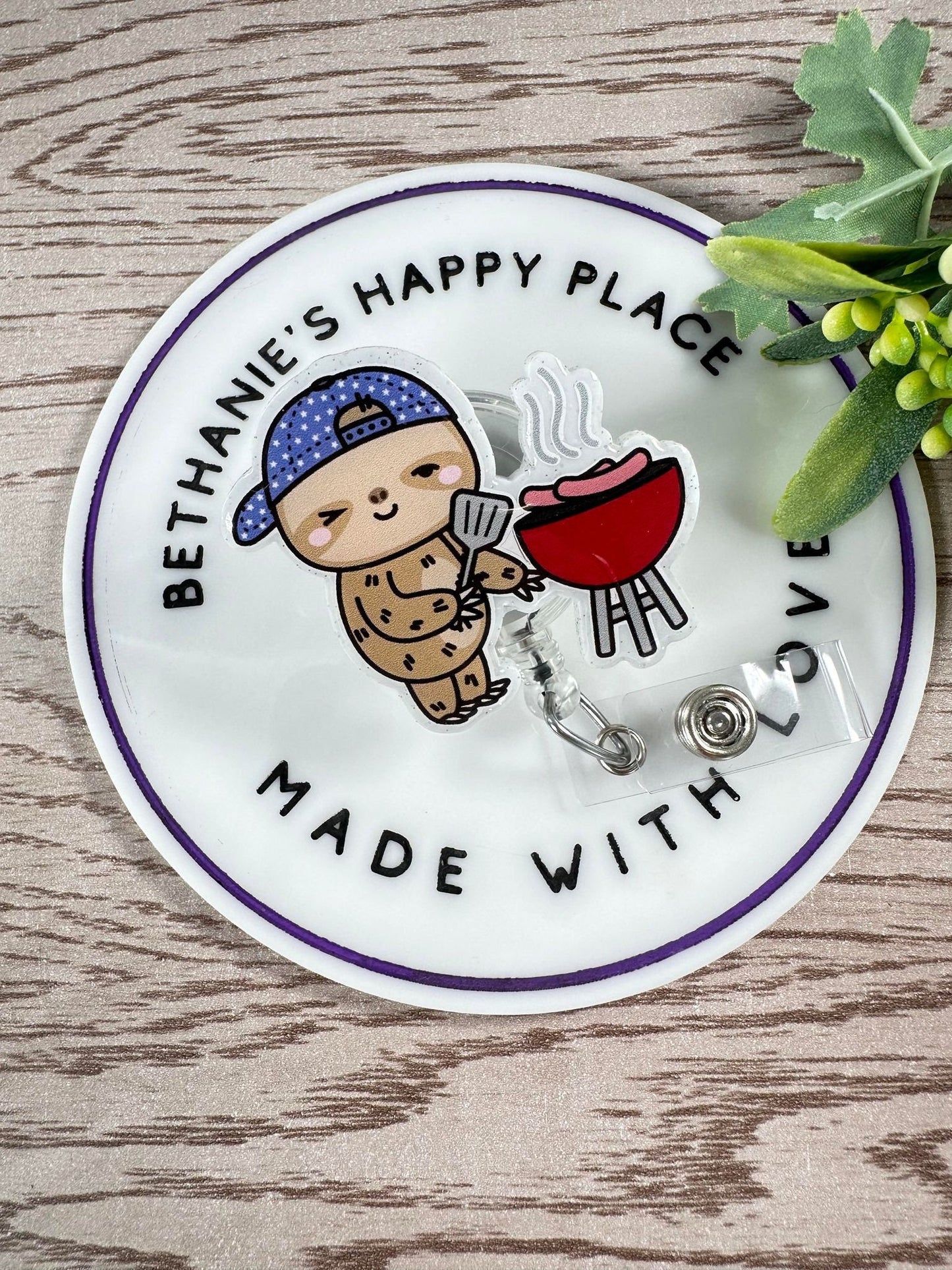 Grilling sloth retractable badge reel