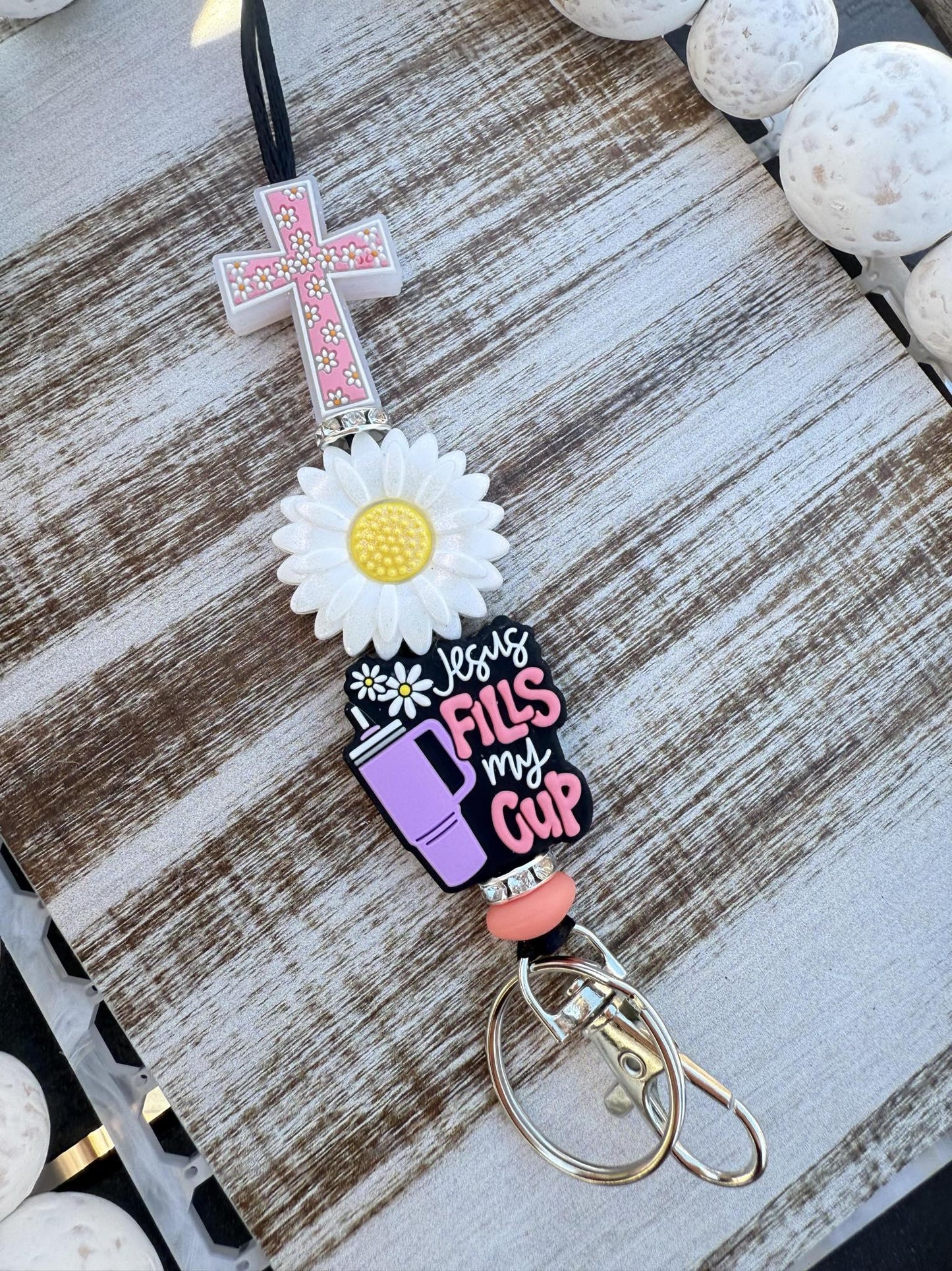 Jesus fills my cup beaded lanyard