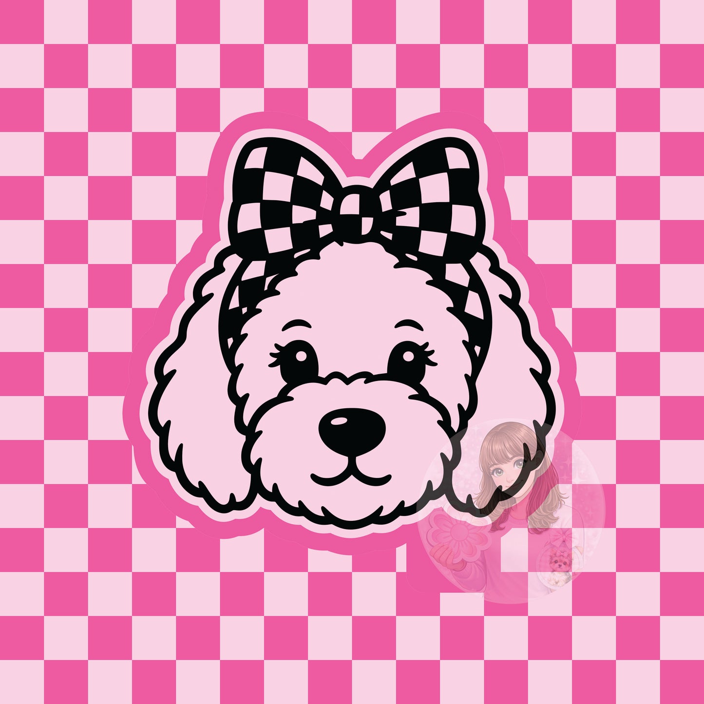 Goldendoodle with checkered bow silicone freshie mold