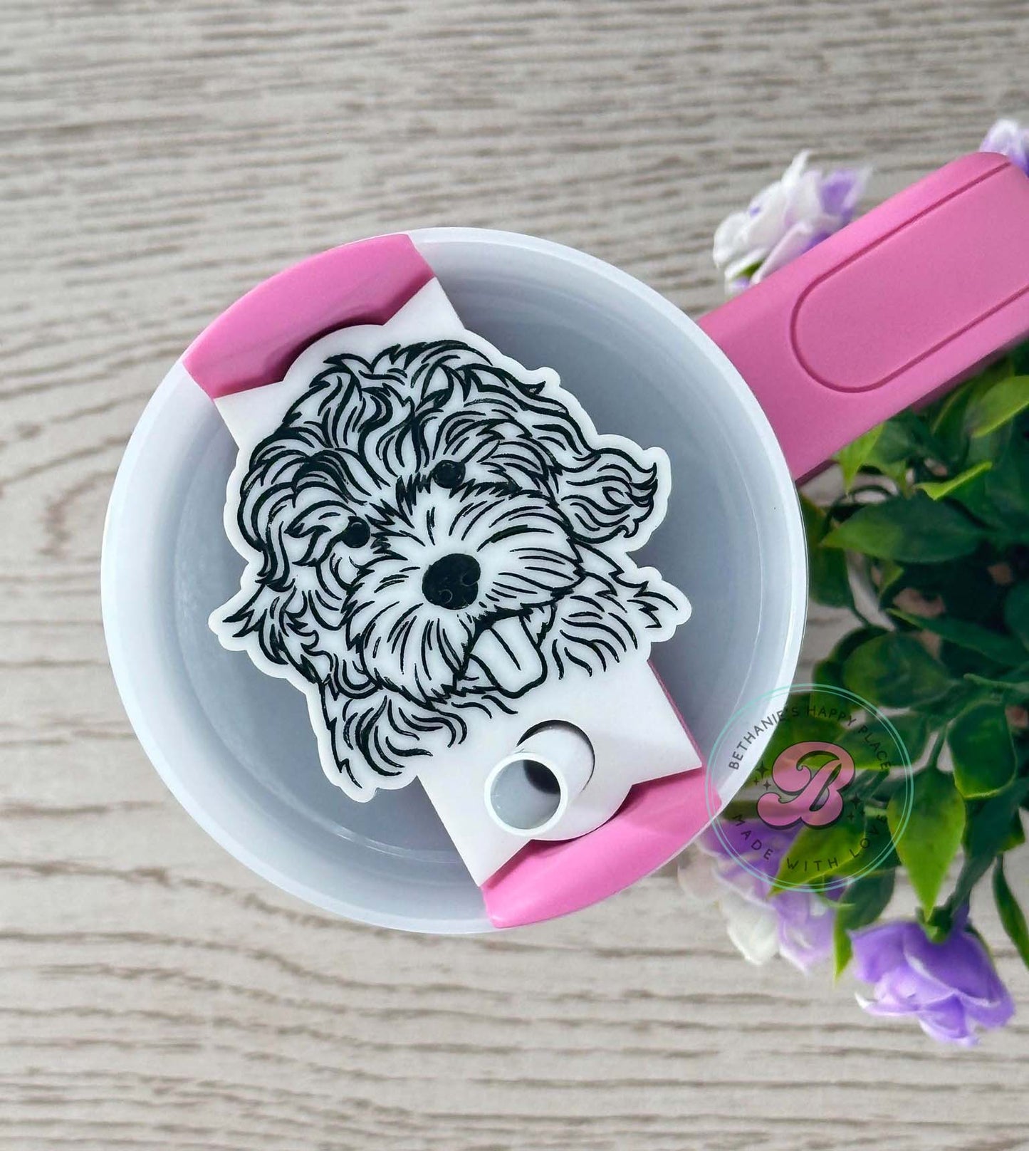 Goldendoodle cup topper, acrylic topper for cup, goldendoodle gifts, dog gifts, tumbler tag, personalized tumbler tag, 20 30 40oz