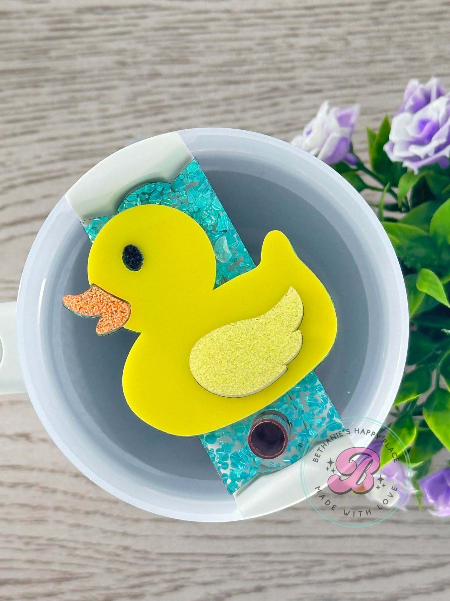 Rubber duck acrylic cup topper, duck tumbler topper, duck gifts, tag for tumbler, personalized name tag for tumbler, 20oz, 30oz, 40oz