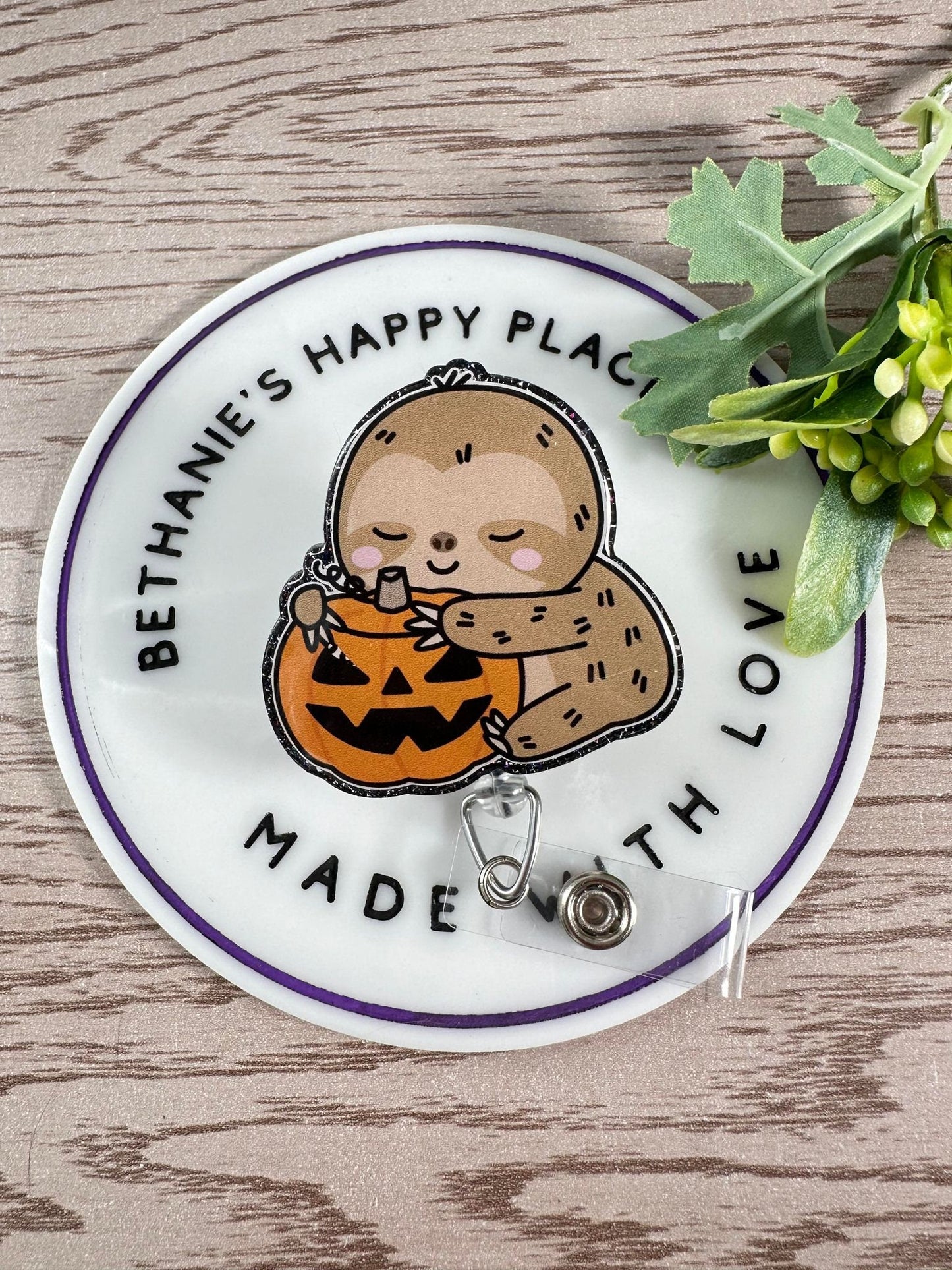 Halloween sloth pumpkin retractable badge reel