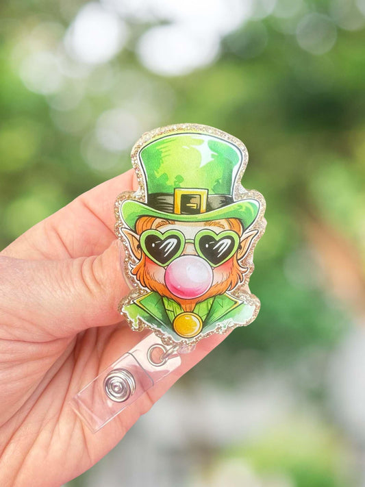St. Patrick's Day leprechaun bubblegum retractable badge reel