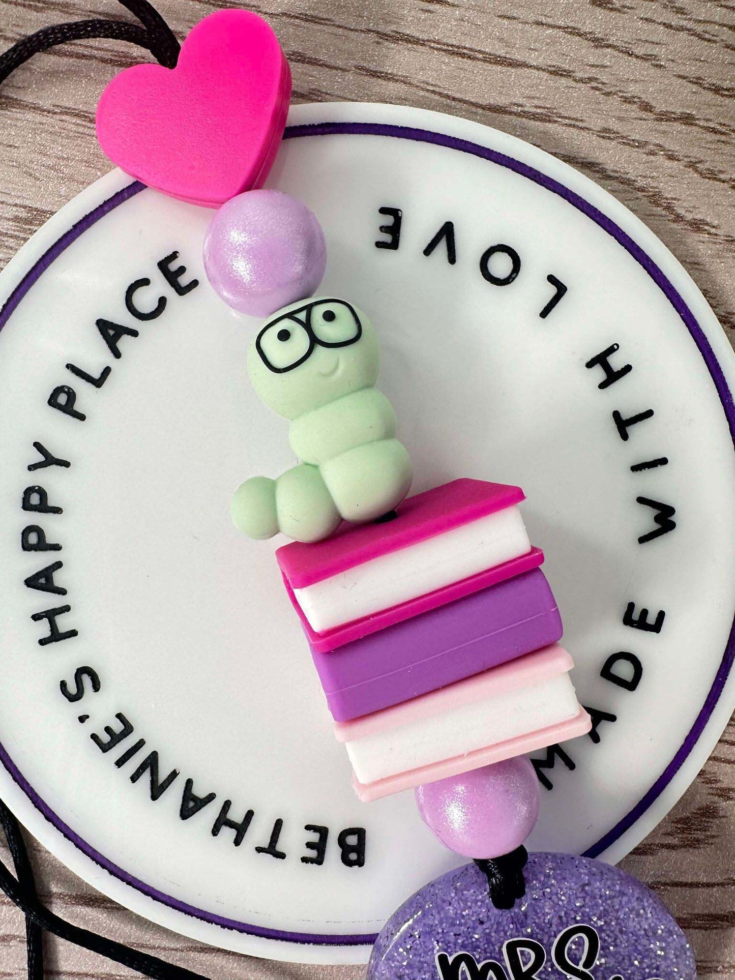 Bookworm teacher beaded lanyard