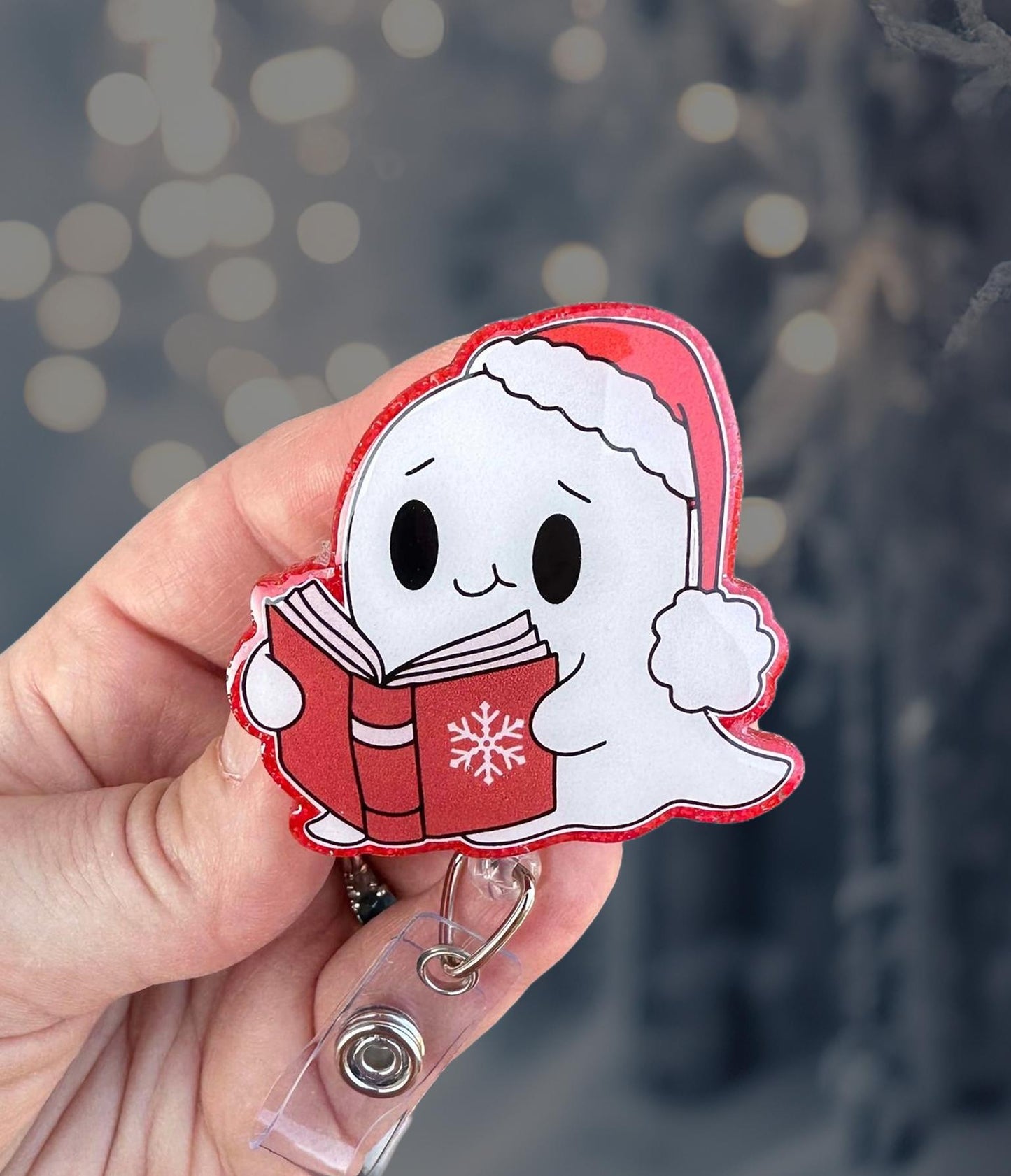 Christmas ghost reading retractable badge reel