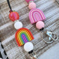 Rainbow apple teacher beaded lanyard