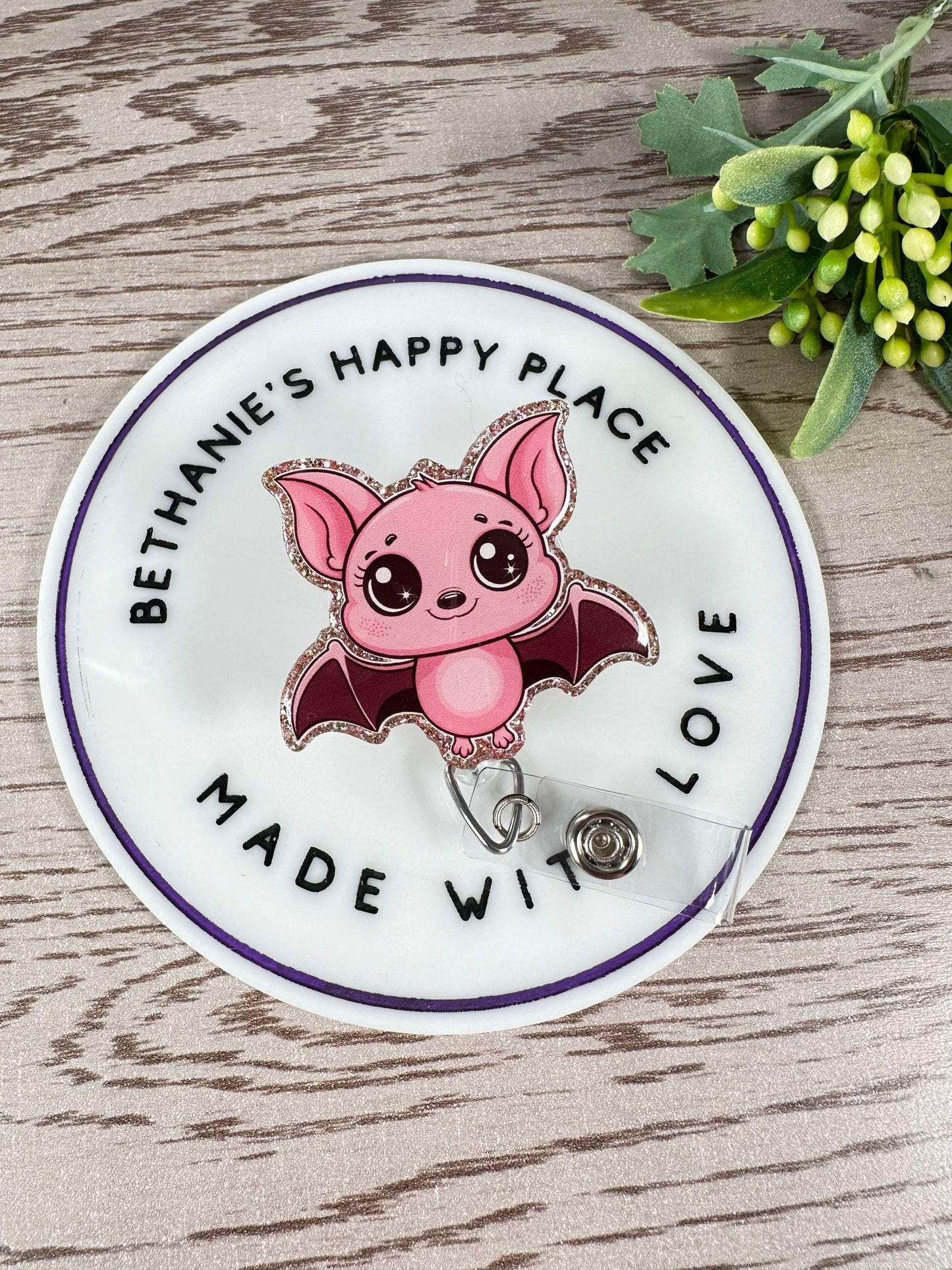 Pink bat retractable badge reel