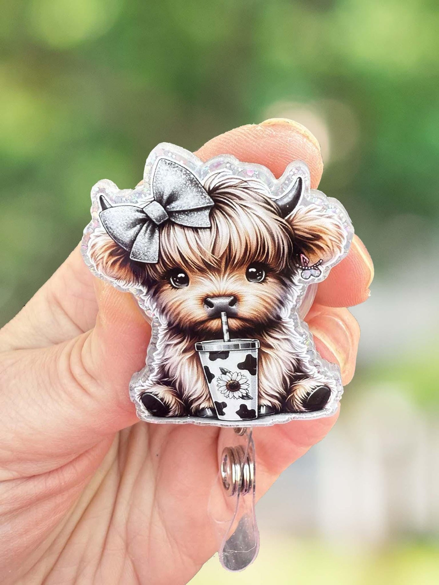 Highland cow baby retractable badge reel