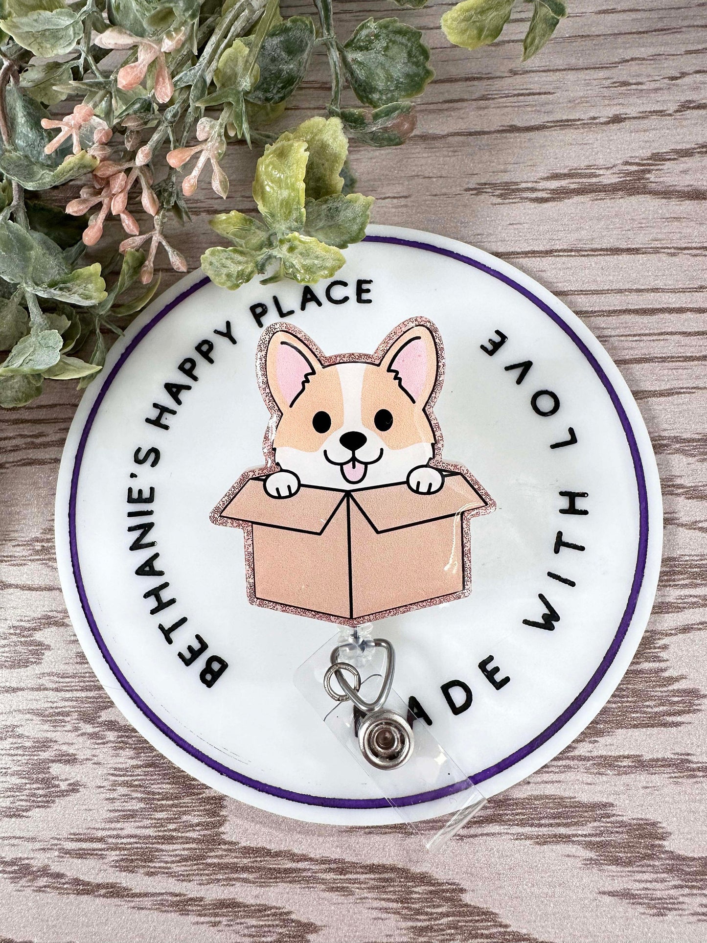 Corgi in a box retractable badge reel