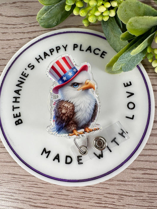 Patriotic eagle retractable badge reel