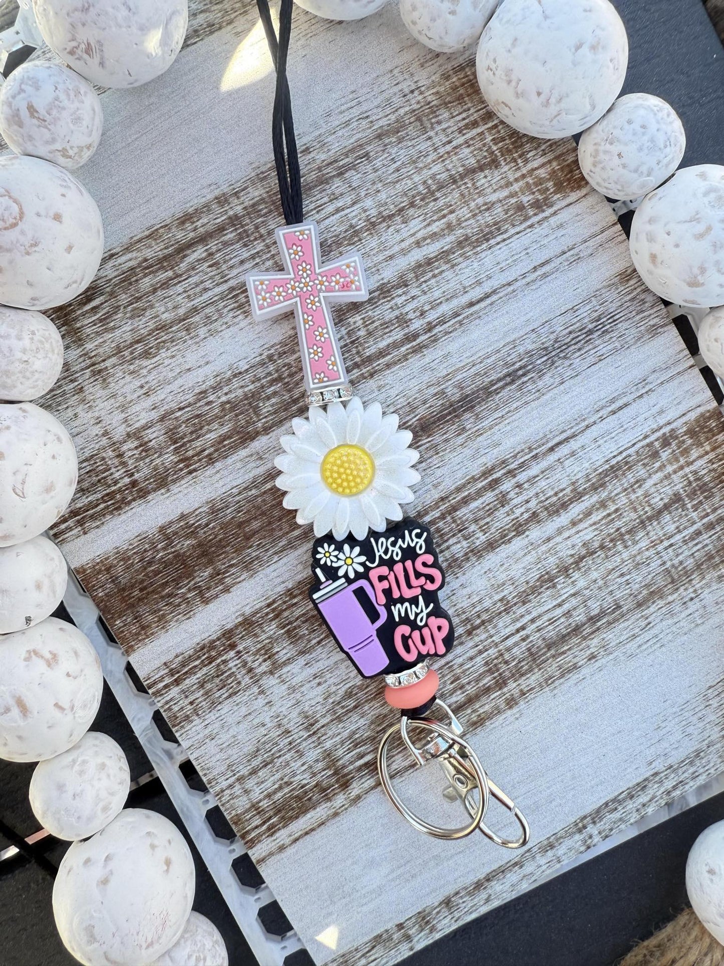Jesus fills my cup beaded lanyard
