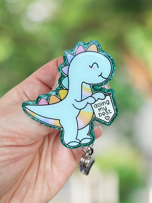 Doing my best dinosaur retractable badge reel