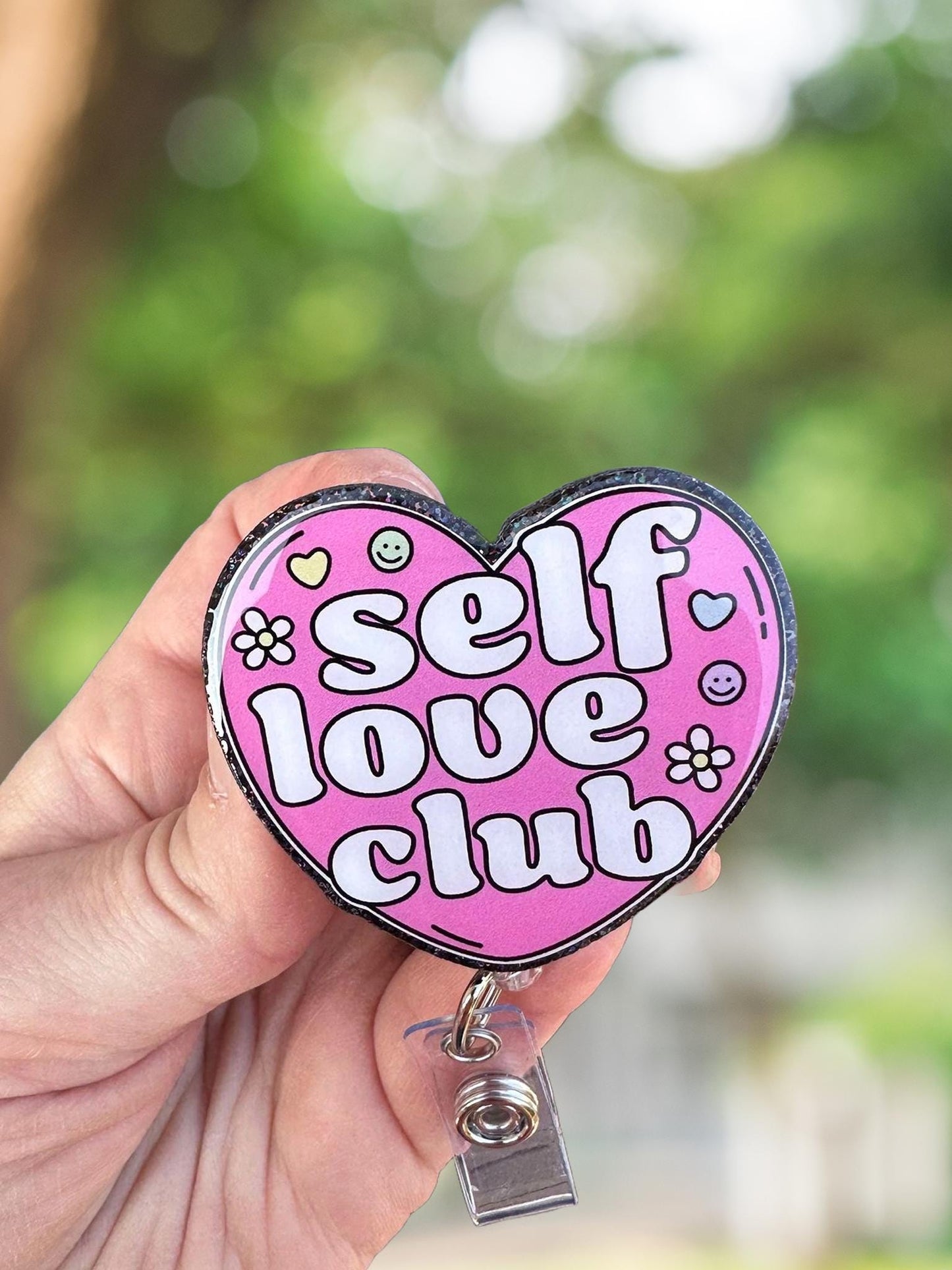 Self love club heart retractable badge reel