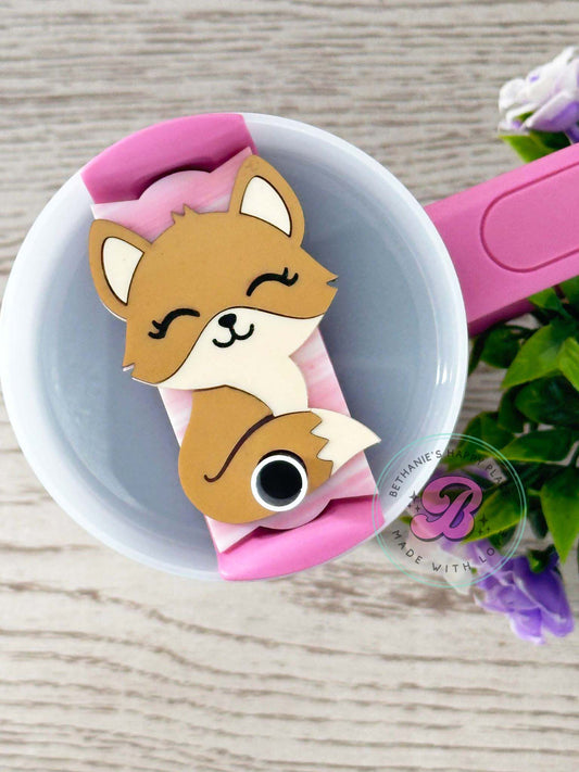 Fox acrylic cup topper, fox tumbler topper, fox gifts, tag for tumbler, gifts for her, personalized name tag for tumbler, 20oz, 30oz, 40oz