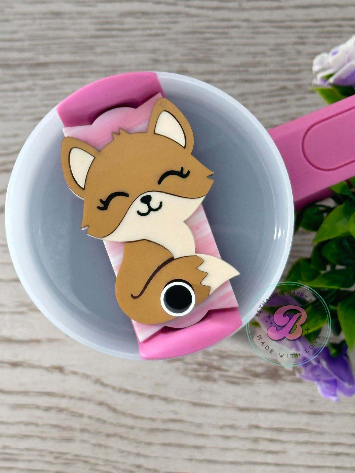 Fox acrylic cup topper, fox tumbler topper, fox gifts, tag for tumbler, gifts for her, personalized name tag for tumbler, 20oz, 30oz, 40oz