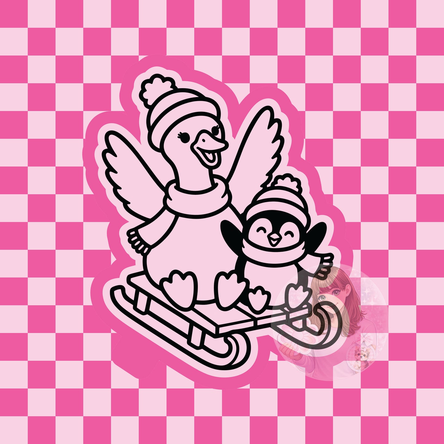Goose and penguin sledding silicone freshie mold