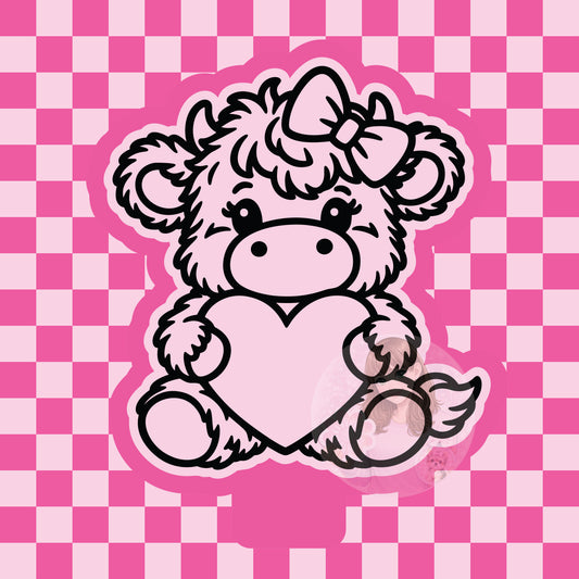 Highland cow holding heart silicone freshie mold
