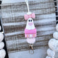 Pink ghost book beaded lanyard