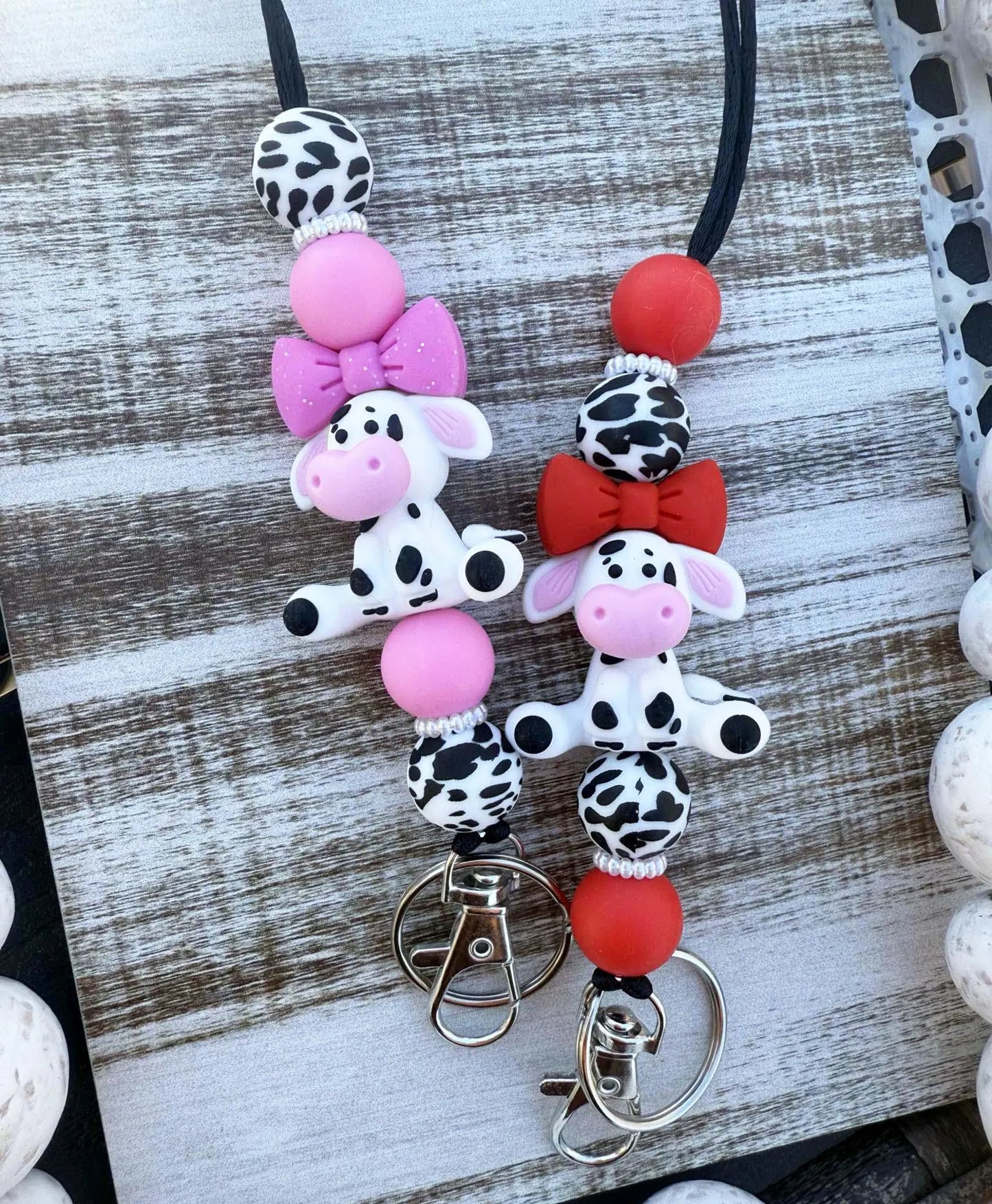 Cute cow beaded lanyard