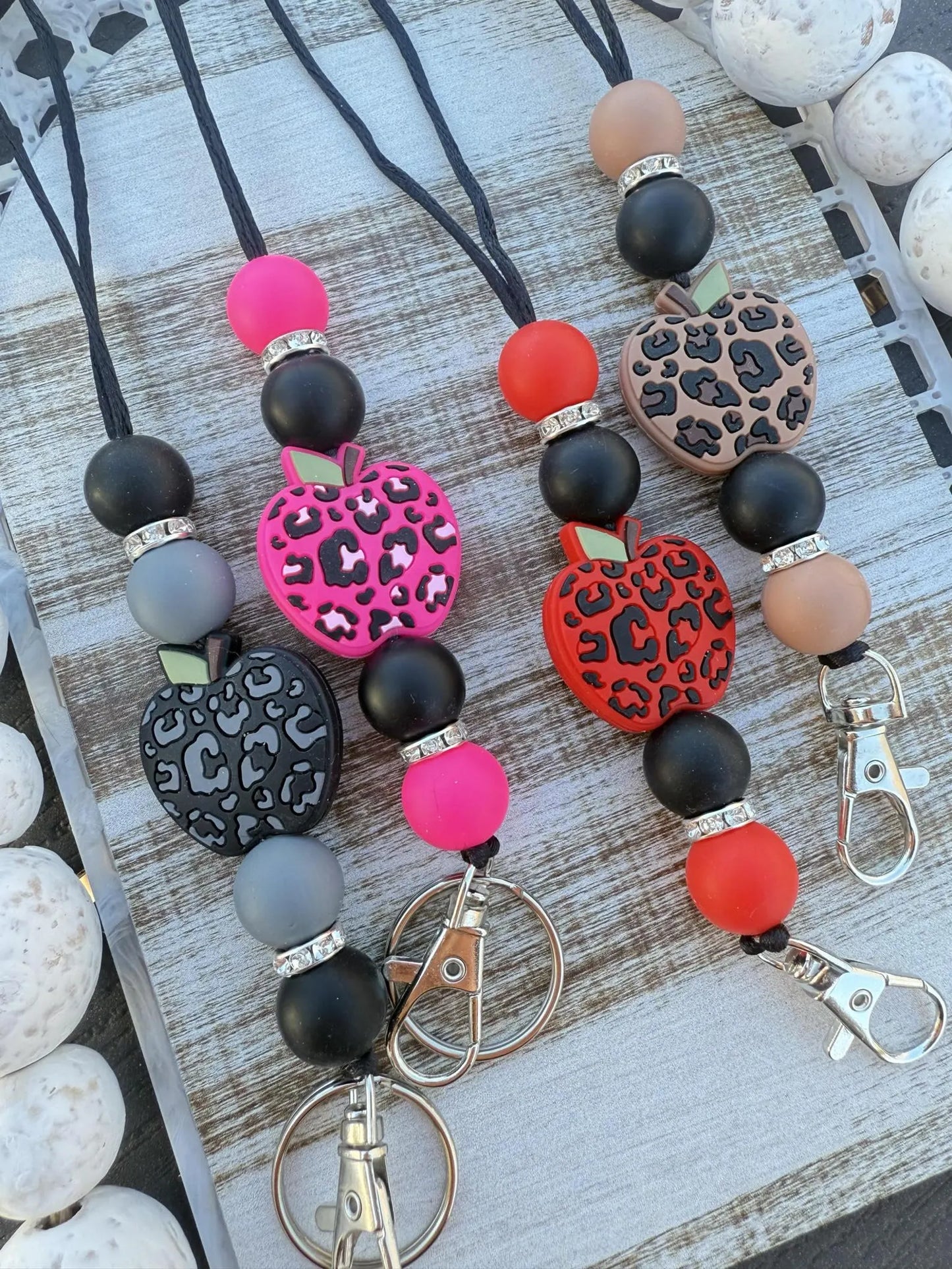 Leopard apple teacher lanyard