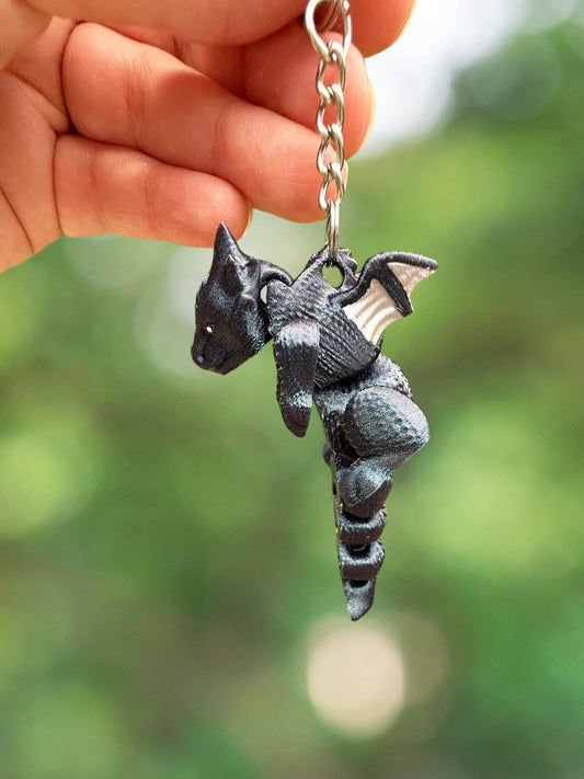 Scruffy black dragon keychain