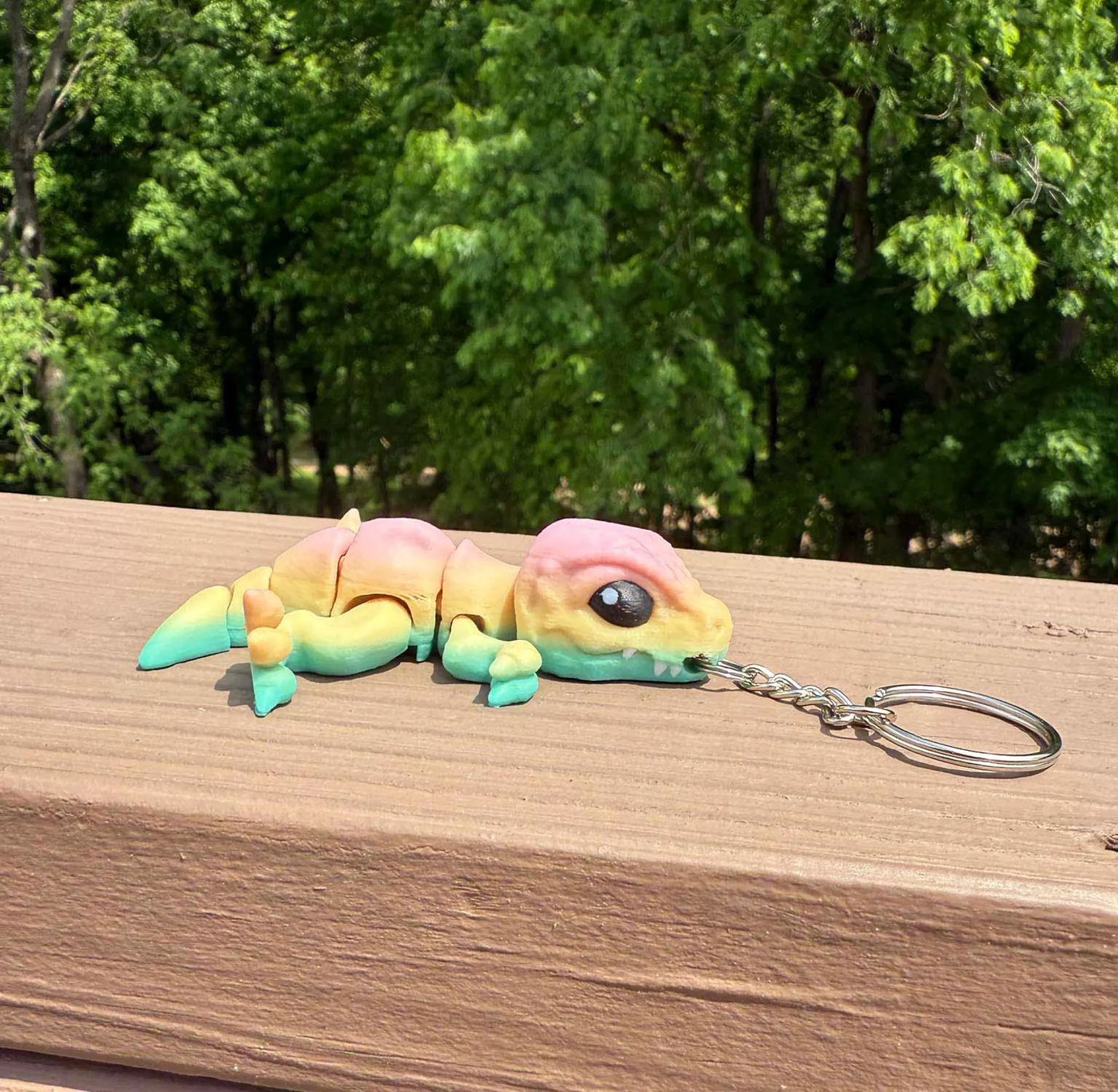 Rainbow dinosaur T-Rex keychain
