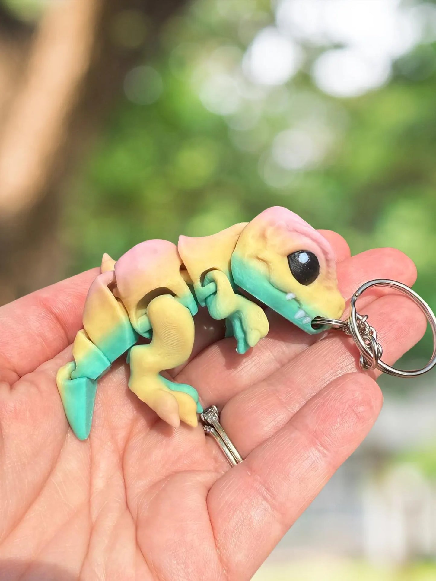 Rainbow dinosaur T-Rex keychain